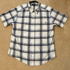 Marmot Men's Blue Plaid Lightweight Short Sleeve Button Front Shirt Size XL